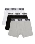 Stay sharp and comfortable every day with the Trapstar 3-Pack Boxer Shorts in Black/Grey/White. This essential set offers a perfect mix of style