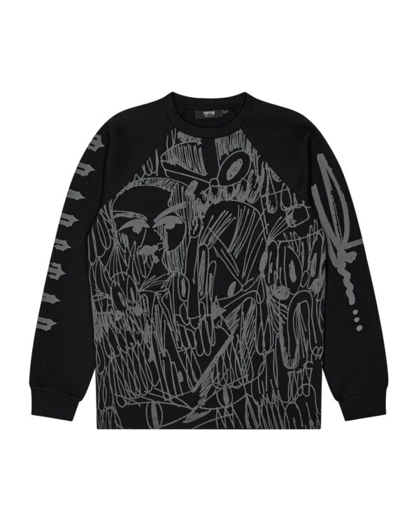 TRAPSTAR X SLAWN WAFFLE LS TOP – BLACK/REFLECTIVE